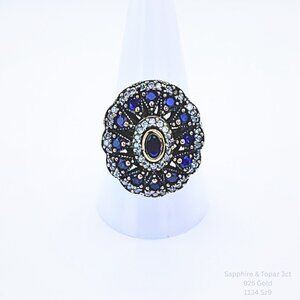 Handmade Blue Sapphire Ring Jewelry Making 925 Gold Plated Sz 7